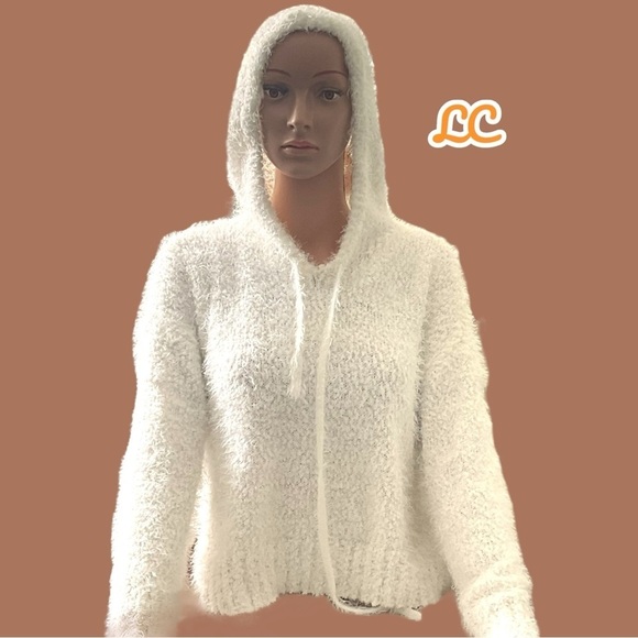 Lauren Conrad Winter White Long Sleeve Knit Hoodie Sweater SZ Lg - Picture 1 of 8